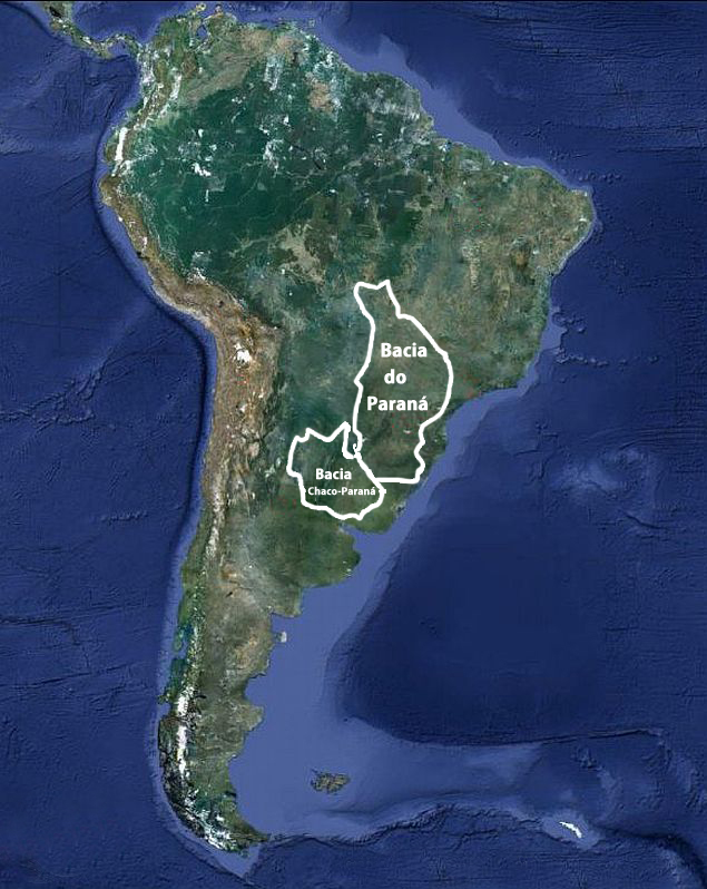 Área de ocorrência da Bacia do Paraná, na América do Sul - Foto: Satélite Imagery/Nasa