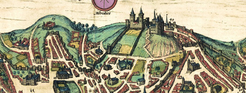 Pormenor da gravura da cidade de Lisboa em 1598 publicada por Georg Braun and Franz Hogenberg no livro Civitates orbis terrarum