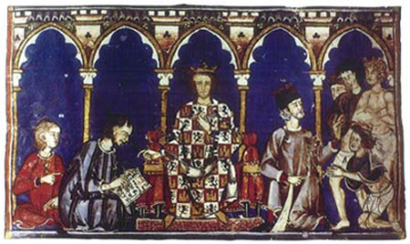Alfonso X, o Sábio ditando o "livro dos jogos". Biblioteca do Mosteiro de San Lorenzo de El Escorial