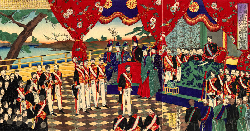 O verão de 1868 marcou o fim do shogunato Tokugawa, e uma nova era, Meiji, foi proclamada - Cópia de ilustração de T. Chikanobu 