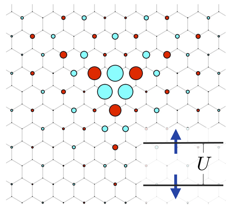 A imagem ilustra uma "vacância" na estrutura hexagonal - Ilustração: Cedida pelo pesquisador