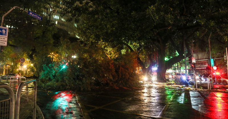 Forte temporal derruba árvores na esquina da Rua da Consolação com Avenida São Luiz e deixa a cidade no escuro - Foto Paulo Pinto via Fotos Públicas