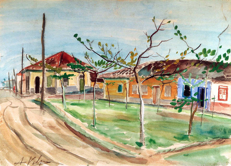 Alfredo Volpi: Paisagem de Itanhaém, década de 1940. 1940 – Pintura: Reprodução