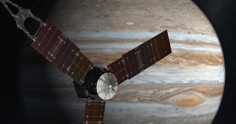 Concepção artística da nave espacial Juno que orbita Jupiter - Imagem: NASA/JPL-Caltech