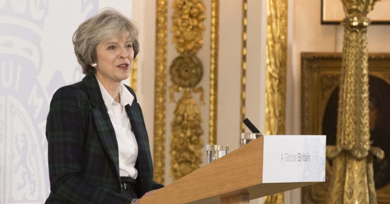 A Primeira Ministra da Grã Bretanha, Theresa May, durante coletiva de imprensa sobre as 12 prioridades do governo para negociar a saída do Reino Unido da União Européia - Foto: Fotos Públicas Prime Minister Theresa May delivers her speech on BREXIT. The Prime Minister laid out her 12 point plan on how the United Kingdom will leave . The speech was held at Lancaster House, London in front of Cabinet Minister, Foreign dignitary's, Business Leaders and member of the press.