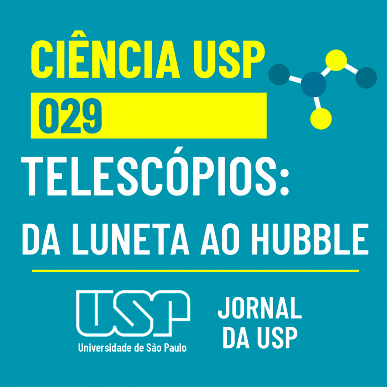 Capa do episódio 29 do podcast Ciência USP. O assunto é o telescópio, desde a luneta até o Hubble.