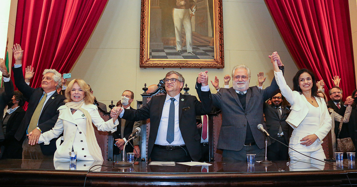 No Salão Nobre, a leitura  da Carta em defesa da democracia - Foto: Cecília Bastos/USP Imagens