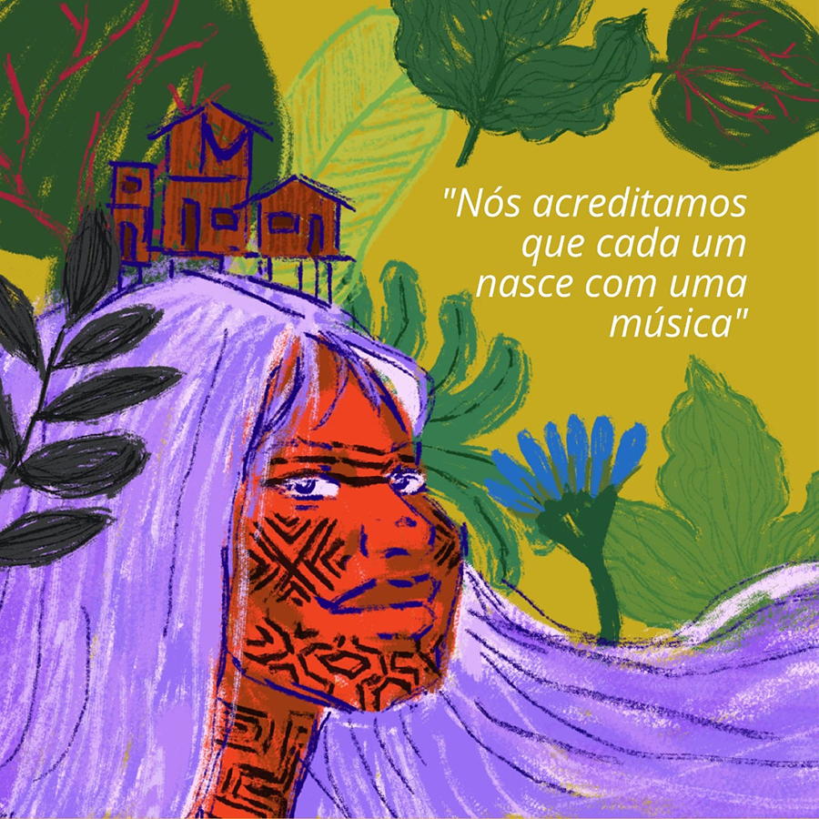 Material produzido pela RAPI sobre a filosofia e o modo de vida na aldeia Tekoa Yyrexakã, localizada na Terra Indígena Tenondé Porã – Ilustração: @aua___art / RAPI