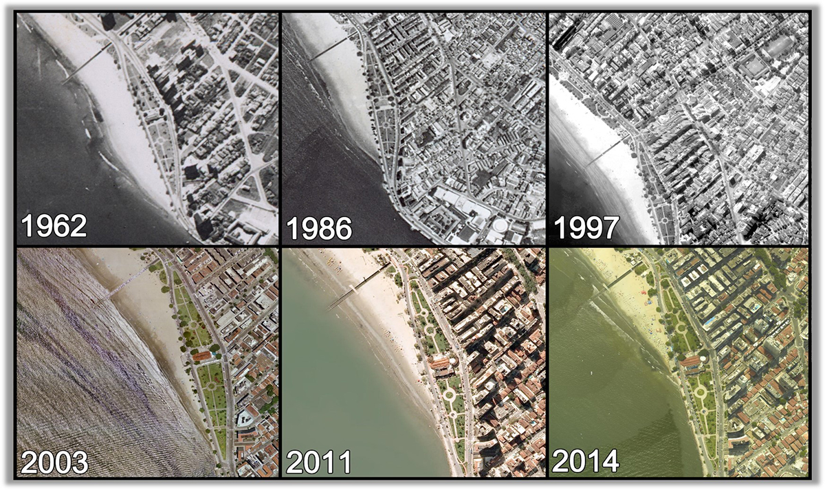 Imagens mostram a erosão da faixa de areia da Ponta da Praia de Santos - Crédito: Prefeitura de Santos
