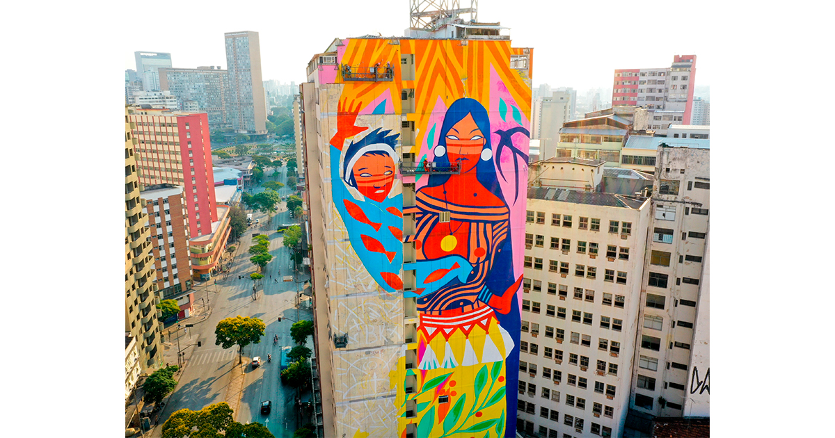Mural gigante assinado pela artista indígena Daiara Tukano. em Belo Horizonte - Foto: Divulgação