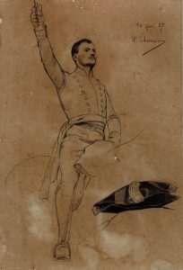 Homem a cavalo - Desenho preparatório para a pintura Independência ou morte! de Figueiredo e Mello, 1887. Acervo do Museu Paulista-USP,