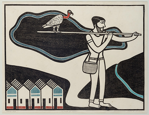 O urubu de Pedro, 1963 - Xilografia em cores sobre papel