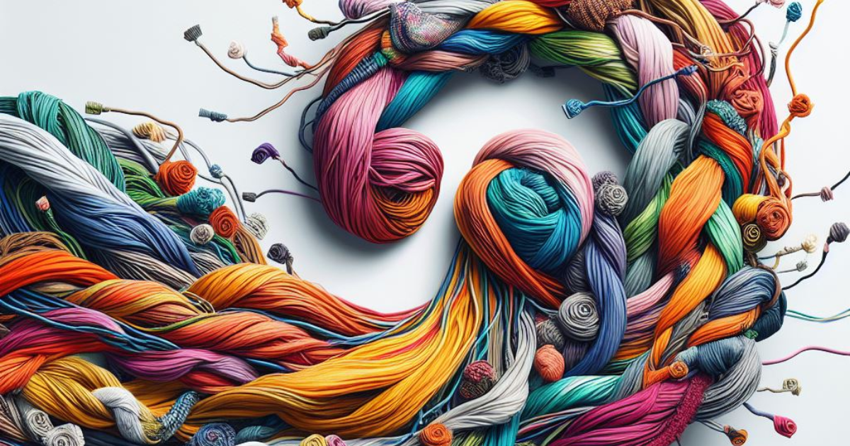trança colorida imitando linhas de lã feita por IA