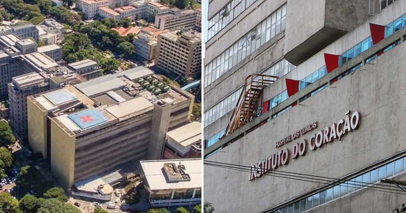 Fachadas dos prédis do Hospital das Clínicas e do Instituto do Coração, ambos em São Paulo