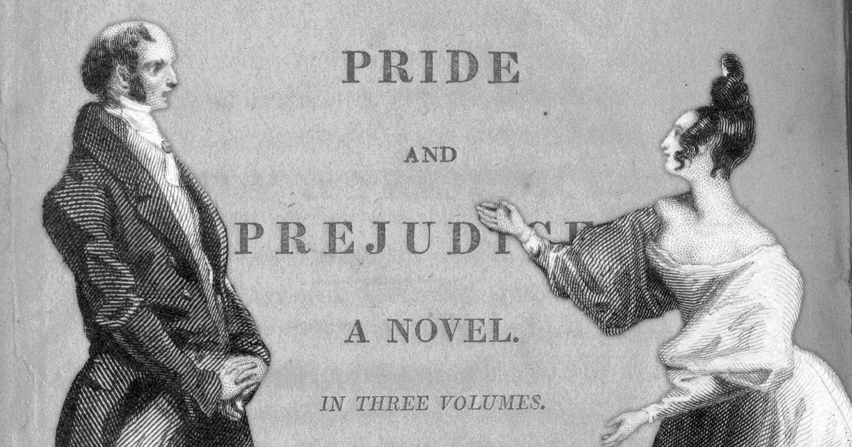 “Orgulho e Preconceito” retrata a instituição do casamento no século 19 - Fotomontagem de Jornal da USP com imagens de Jane Austen/Domínio público via Wikimedia Commons e Pickering & Greatbatch/Domínio público via Wikimedia Commons