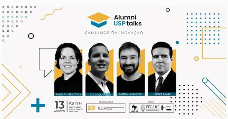 Cartaz com fotos de uma mulher e três homens 