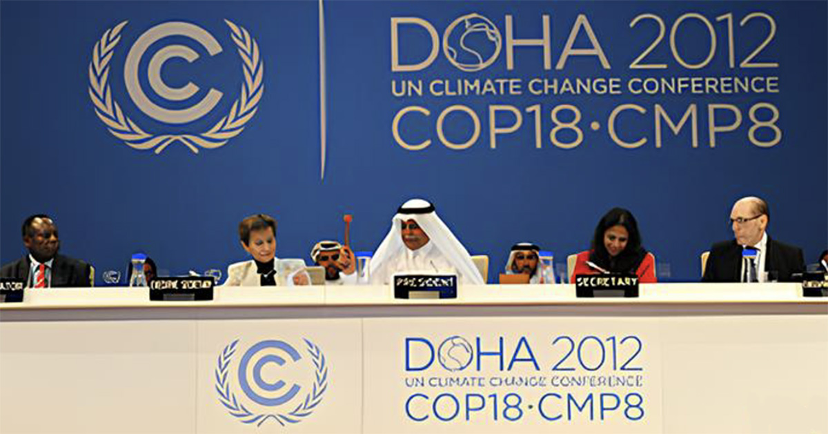 Imagem de líderes mundiais reunidos para a COP 2012, realizada no Qatar