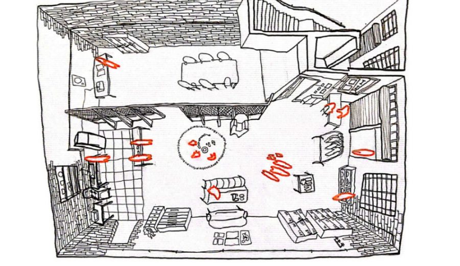 Ilustração 24 - Previsão de reconstituição do
layout do salão do pavimento térreo após reforma - Helena Sá (Autoria própria)